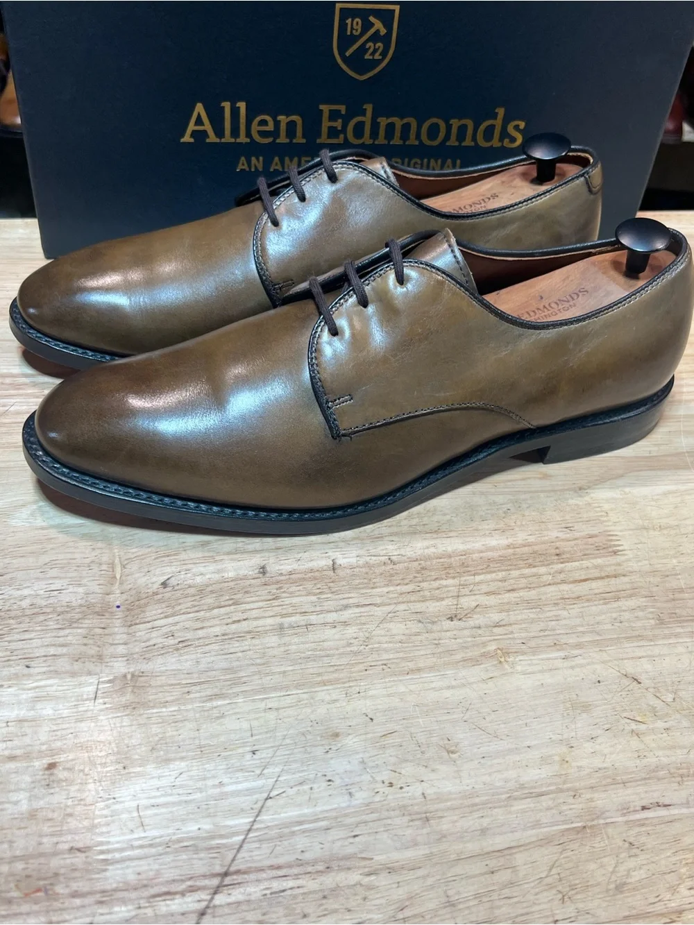 Allen Edmonds Kenilworth Men’s Tan Leather Derbies Sz 10.5E Made In USA 🇺🇸